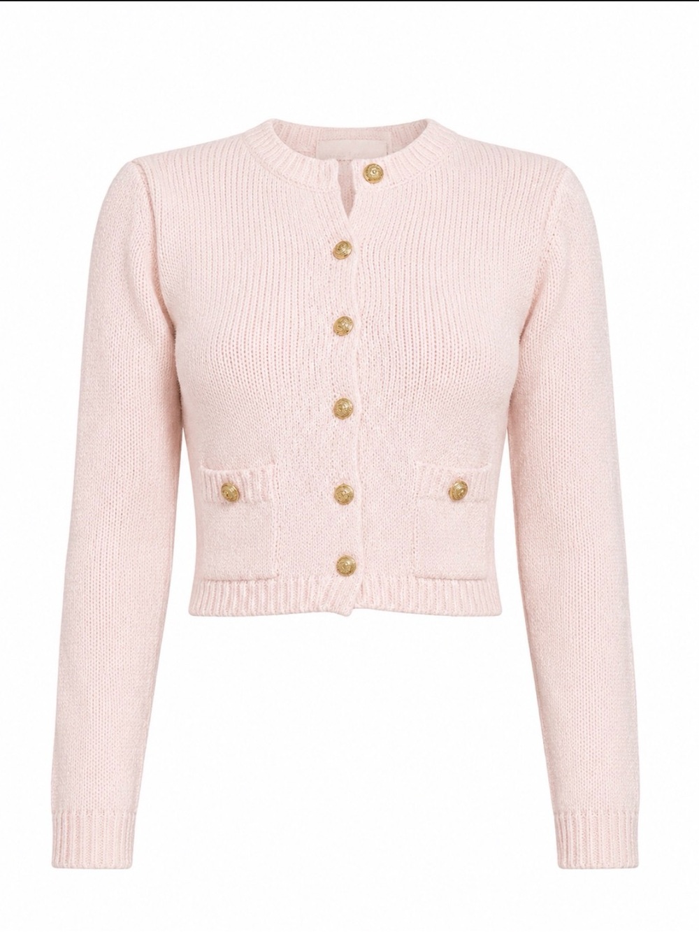 Fashion Nova Cropped Knit Cardigan in Light Pink with Gold Buttons